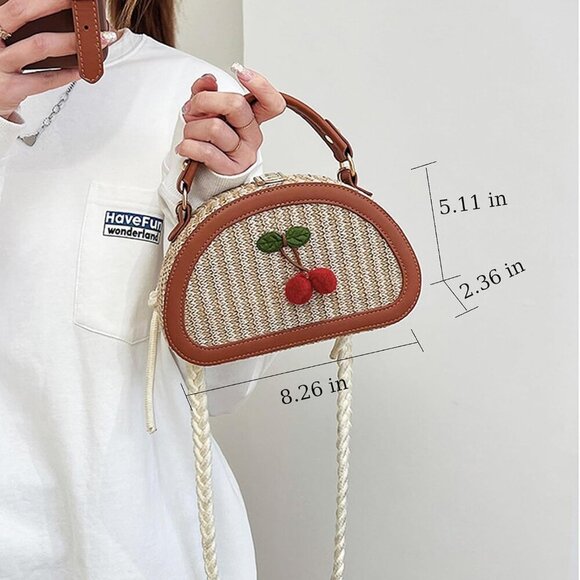 Versatile Cherry Straw Handbag with Removable Strap - Perfect for Summer Outings - Picture 6 of 6